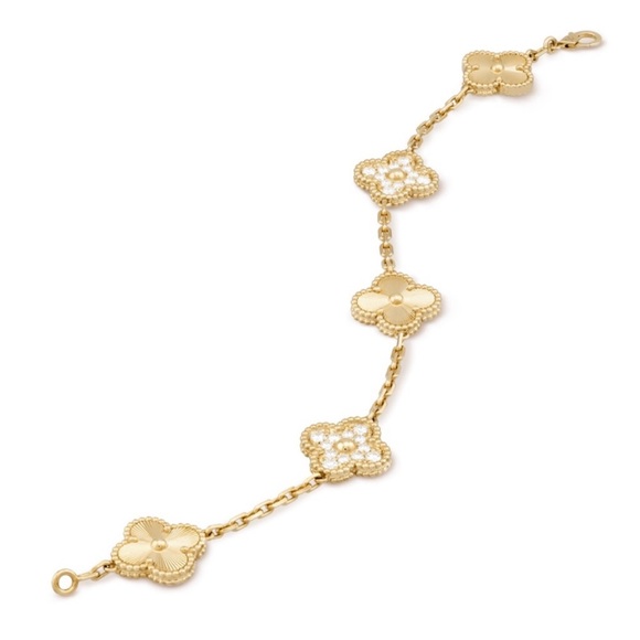 Van Cleef & Arpels Guilloche Alhambra Bracelet 18k Yellow Gold and Diamonds - Picture 2 of 6